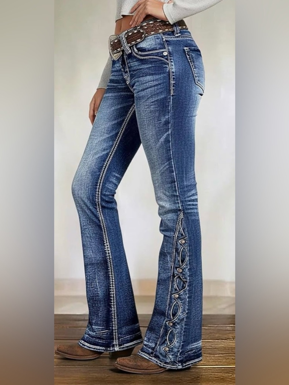 Flamingals Embellished Decor Hem Mid Rise Bootcut Jeans Size Small NWT